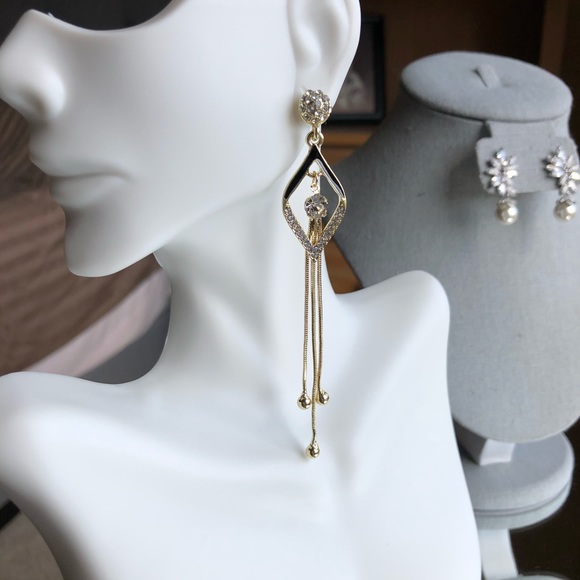 Crystal Geometry Shaped Dangle Earrings By Korea Designer - Picture 2 of 5